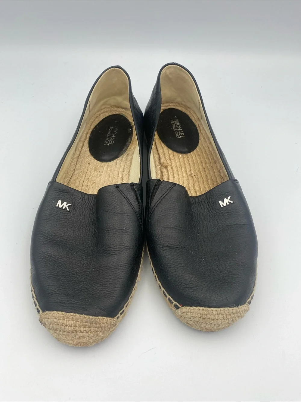 Michael Kors Black Leather Espadrille Slip-On Flats